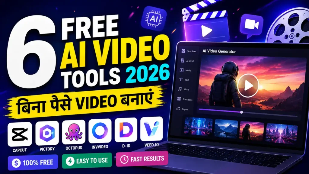 6 Free AI Video Tools 2026: बिना पैसे Video बनाएं